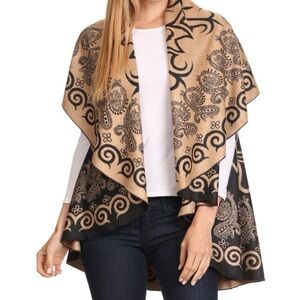 Reversible Mid Weight Camel and Black Poncho Shawl Wrap OSFA